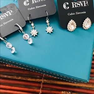 Trio of Charming Charlie Cubic Zirconia  Earrings NWT. Bundle of three